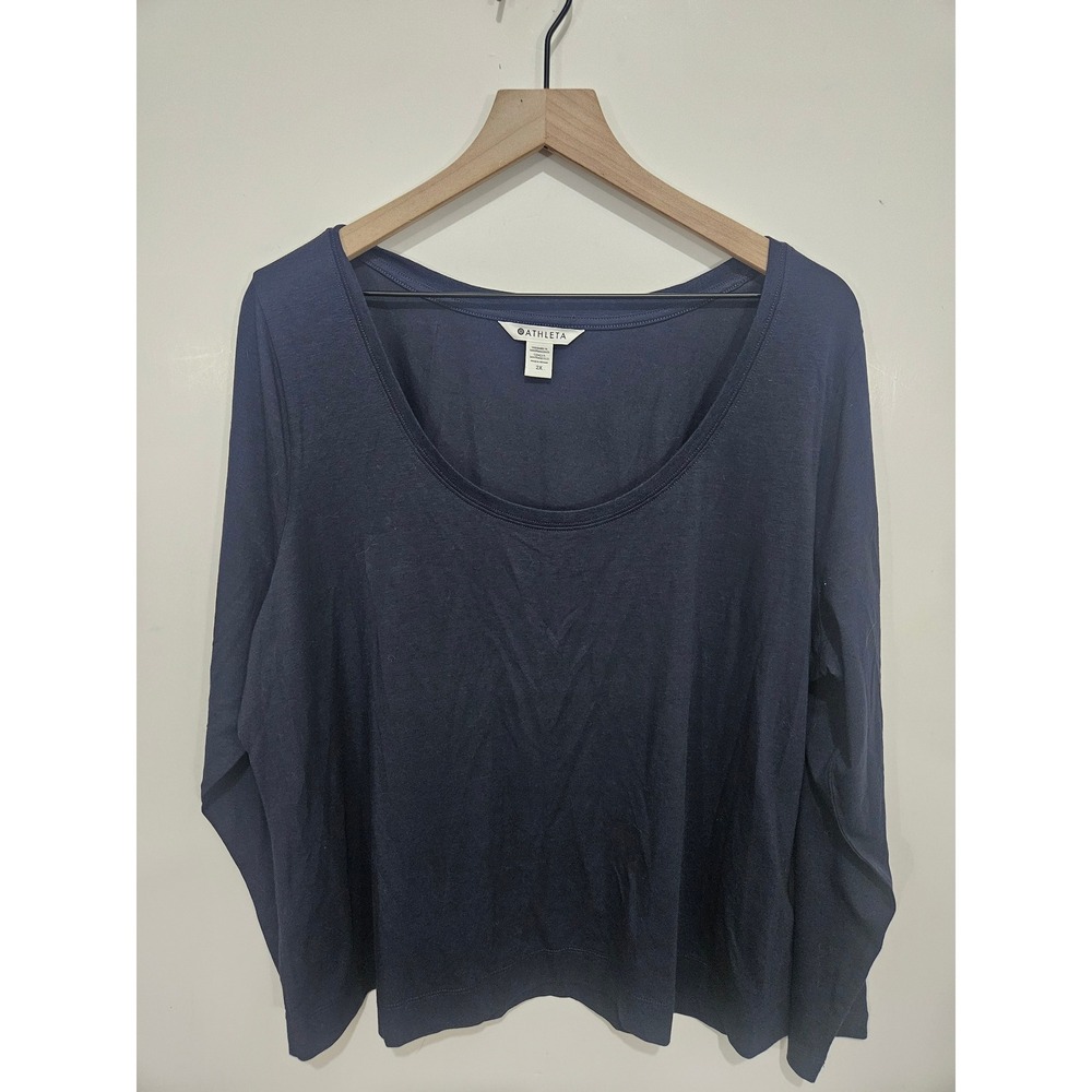 Athleta Women's 2X Navy Blue Relaxed Scoop Neck Long Sleeve Top Plus Size